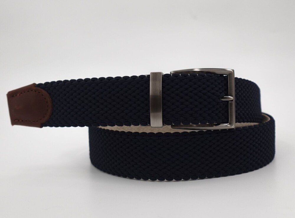 Tommy Bahama Belt Reversible Woven Mens L/XL Navy Tan Adjustable Elastic Stretch